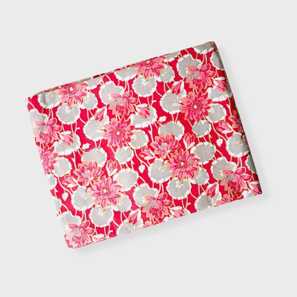 Pink Cotton Three Piece Unstiched Suit With Hand Block And Foil Print. Sku 118991